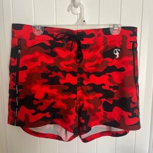 Red & Black Tucann Camo Swim Trunks Board Shorts with White Logo Size XL NWOT
